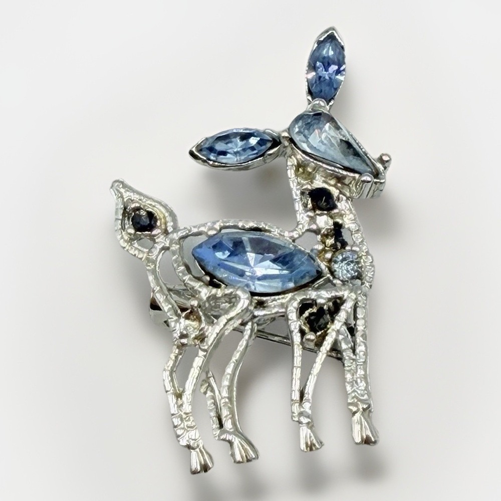 Vintage Blue Rhinestone‎ Deer Brooch